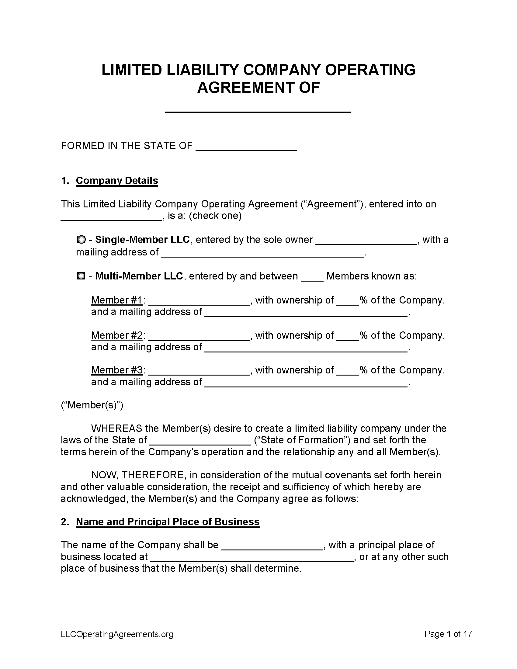 Operating Agreement Template Llc