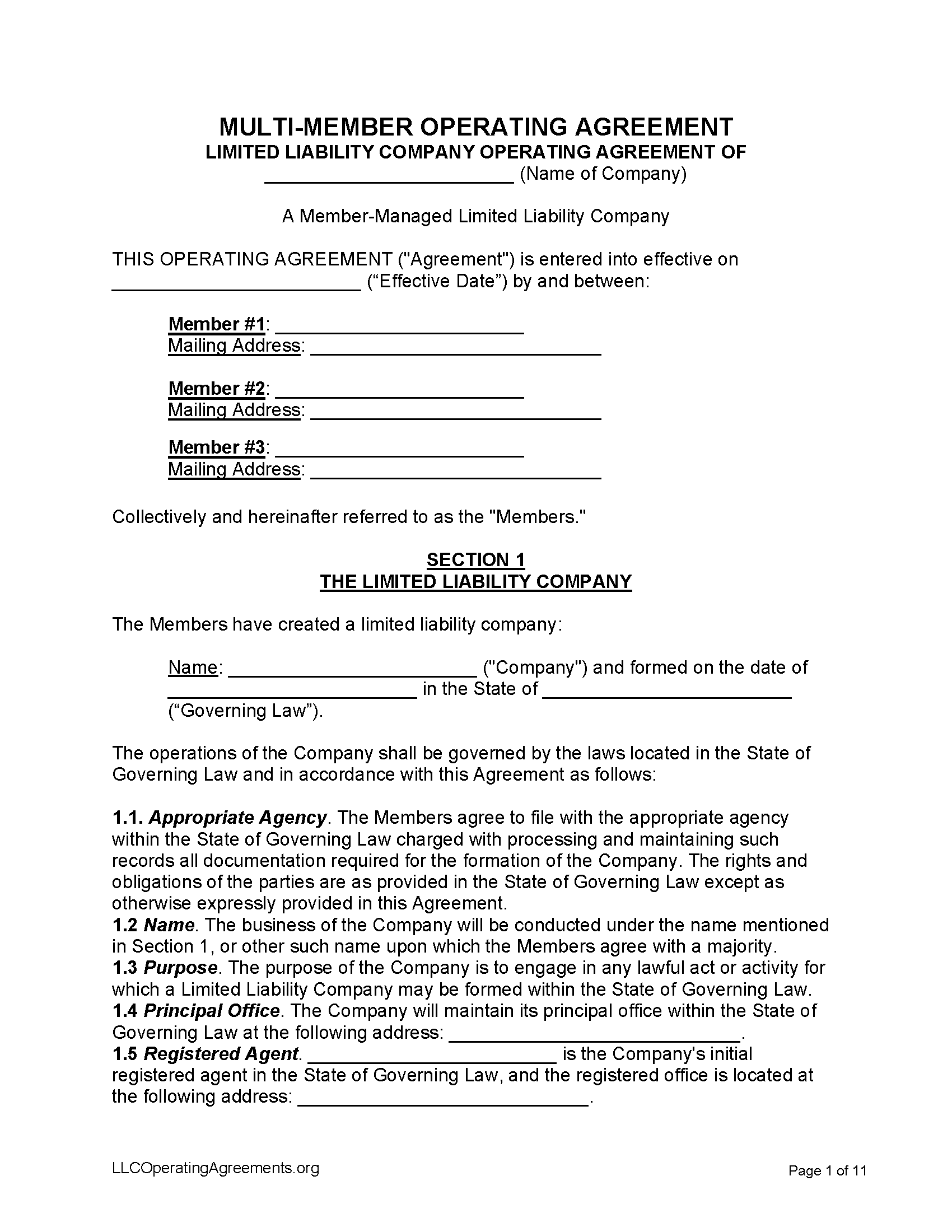 operating agreement for llc template