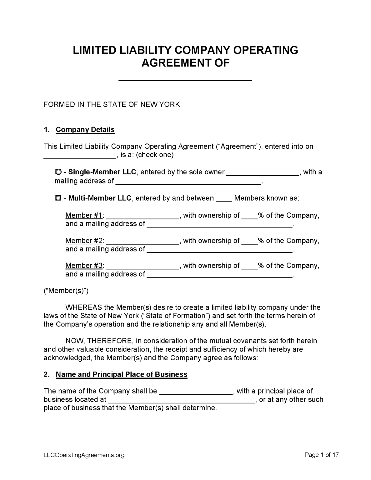 New York LLC Operating Agreement Free LLC Operating Agreements