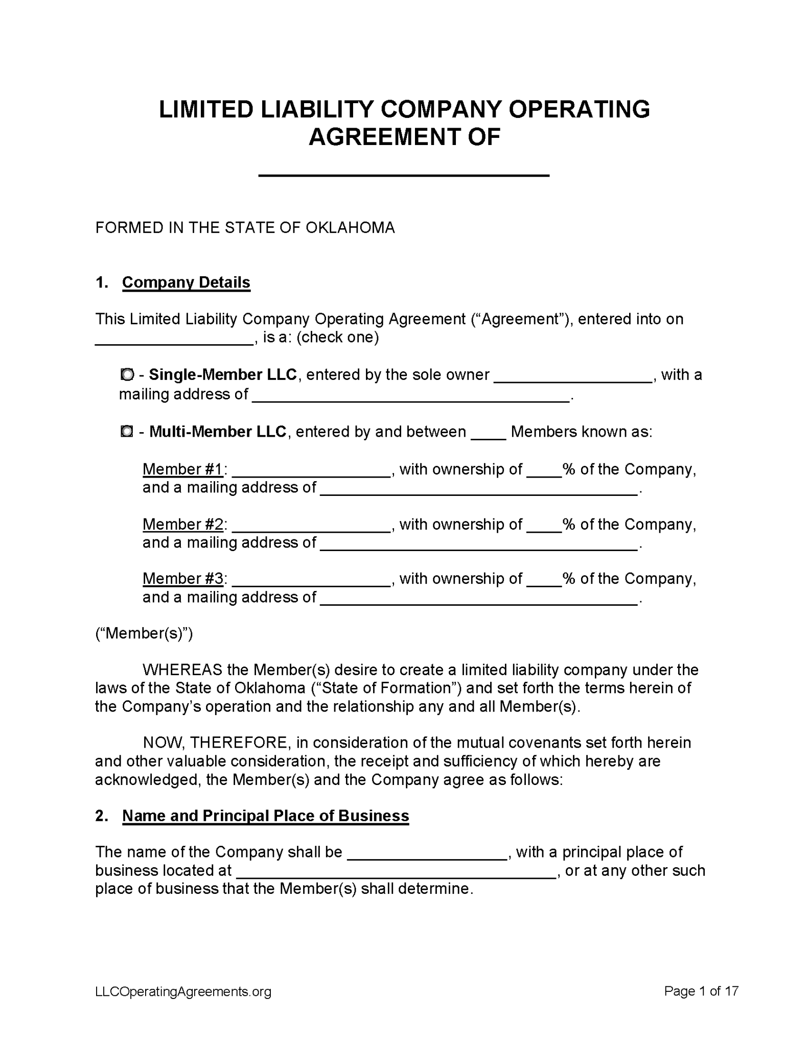 Free Oklahoma LLC Operating Agreements (2) Free LLC Operating Agreements PDF WORD
